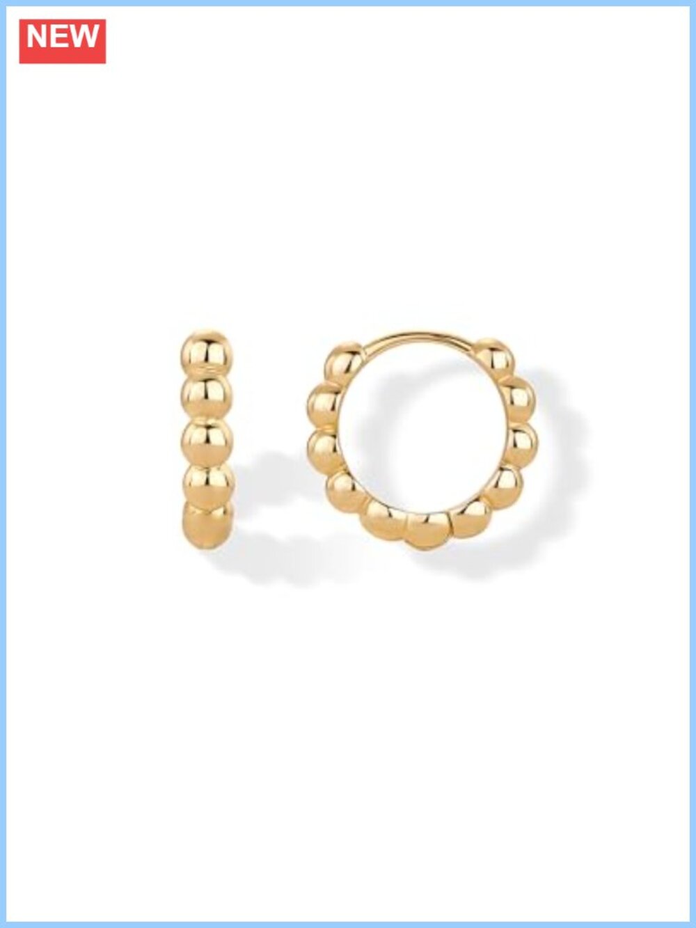 18K Gold Plated Beaded Huggie Hoop Earrings for Women Dainty